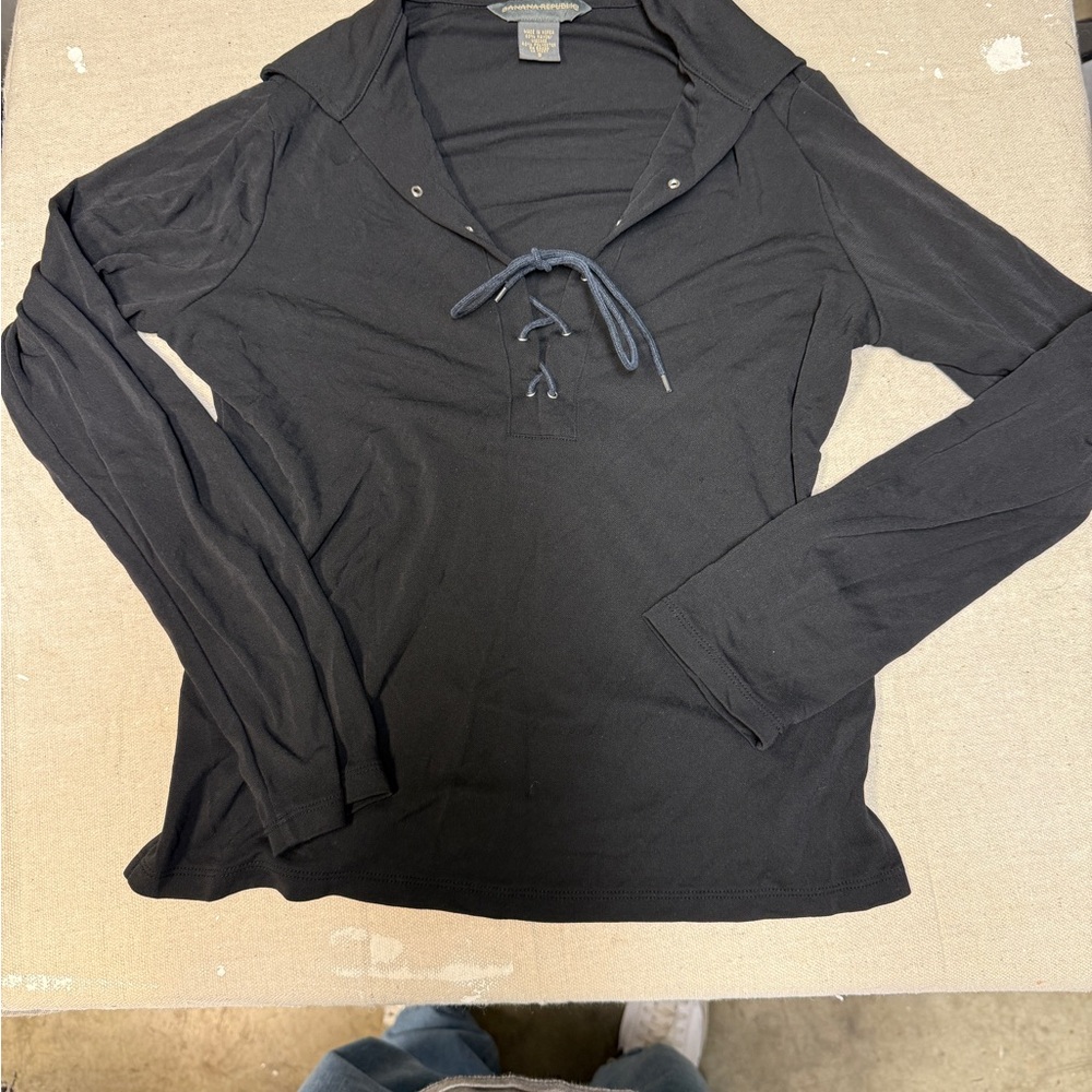 Banana Republic Black Top with Lace-Up Detail